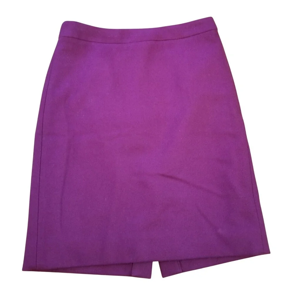 J Crew 2 Purple Wool Pencil Skirt Back Slit No Pockets Twee Academia Career Offi